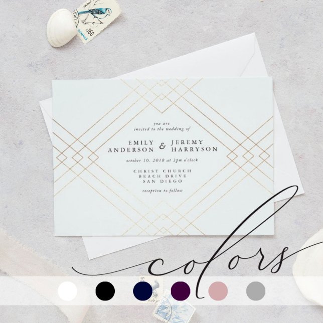 Gold Elegance White Diamond Gatsby Wedding Invitation (Creator Uploaded)