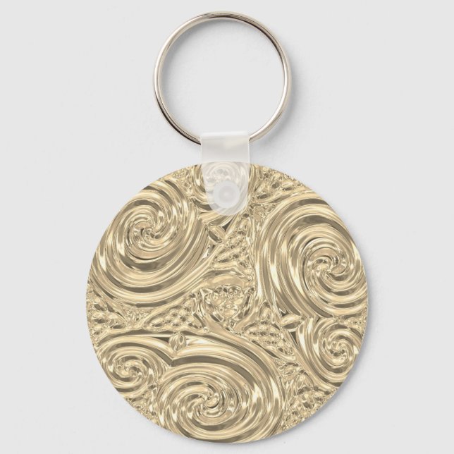 Gold elegant art nouveau abstract key ring (Front)