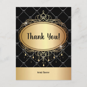 gold, elegant, black, glitter, thank you card