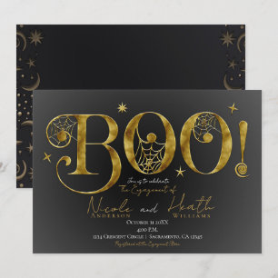 Gold Elegant BOO Magical Halloween Engagement  Invitation