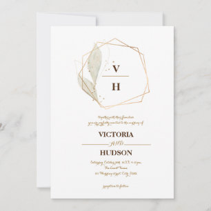 Gold elegant botanical crest monogram invitation