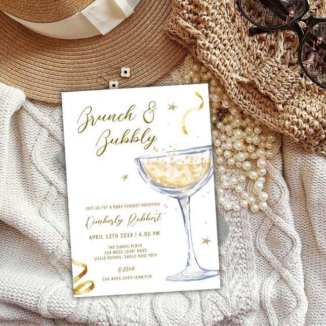 Gold Elegant Brunch Bubbly Champagne Baby Shower Invitation (Gold Elegant Brunch Bubbly Champagne Baby Shower Invitation)