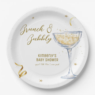Gold Elegant Brunch Bubbly Champagne Baby Shower Paper Plate