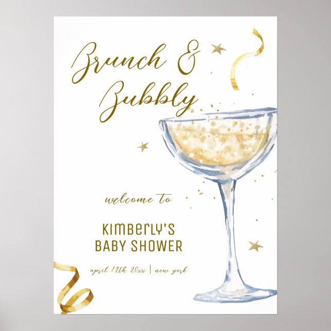 Gold Elegant Brunch Champagne Baby Shower Welcome Poster (Front)