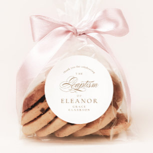 Gold Elegant Calligraphy Baptism Thank You Classic Round Sticker