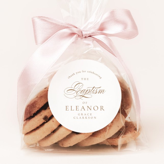 Gold Elegant Calligraphy Baptism Thank You Classic Round Sticker (Creator Uploaded)