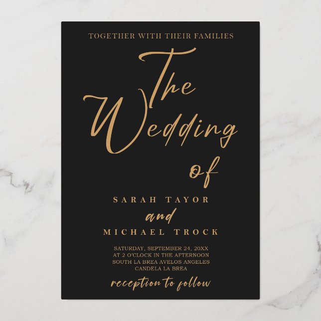 Gold Elegant calligraphy | Black Matte invitation (Front)