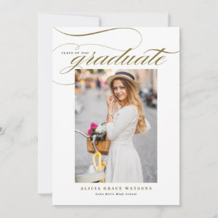 Gold Elegant Calligraphy Photo Graduation Announcement