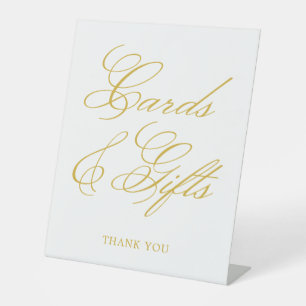 Gold Elegant Calligraphy Wedding Cards & Gifts Pedestal Sign