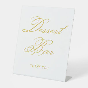 Gold Elegant Calligraphy Wedding Dessert Bar Pedestal Sign