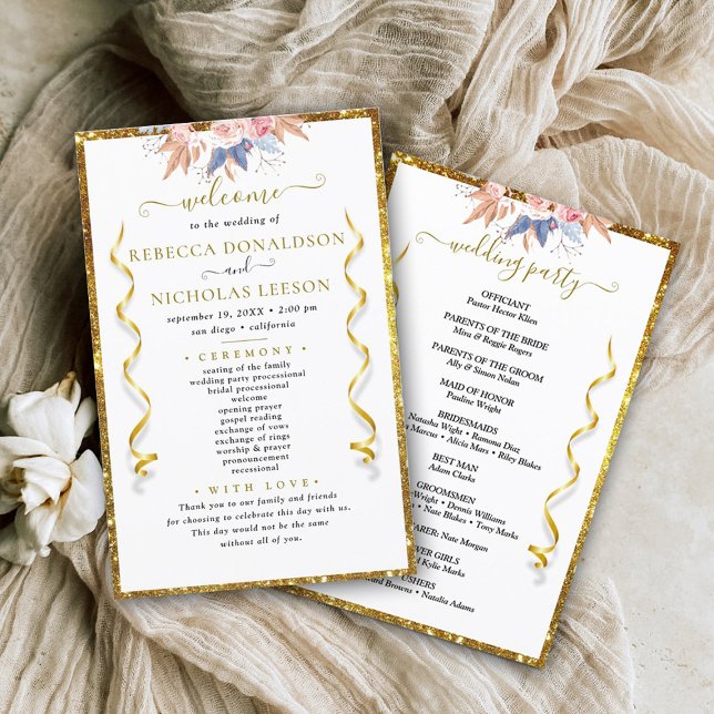 Gold Elegant Calligraphy Wedding Program (Creator Uploaded)
