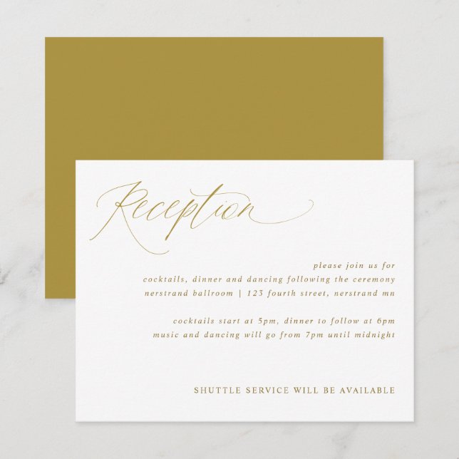 Gold Elegant Calligraphy Wedding Reception Card (Front/Back)