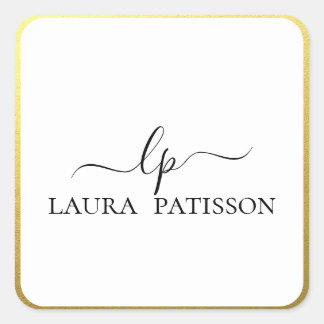 Gold elegant chic script with monogram square sticker