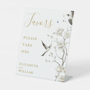 Gold Elegant Chinoiserie Floral Favours Wedding Pedestal Sign