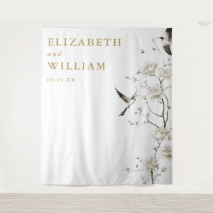 Gold Elegant Chinoiserie Wedding Photo Backdrop Tapestry