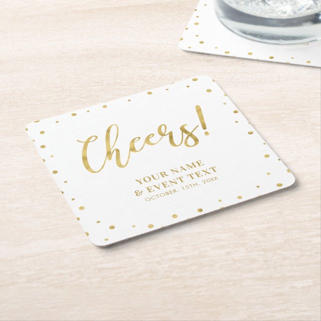 Gold | Elegant Classic Adult Birthday Party Square Paper Coaster (Angled)