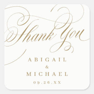 Gold elegant classic calligraphy vintage thank you square sticker