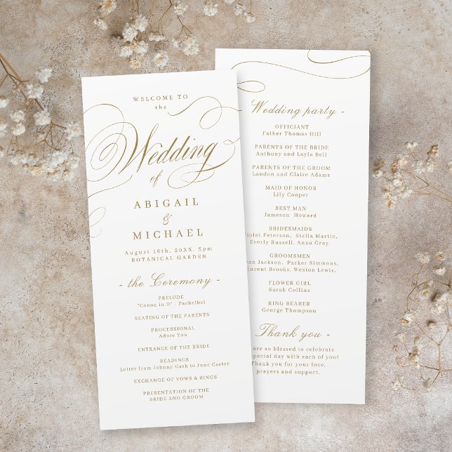 Gold elegant classic calligraphy vintage wedding programme (Gold elegant classic calligraphy vintage wedding program)