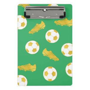 Gold Elegant Classic Soccer Cleats Ball Green Mini Clipboard