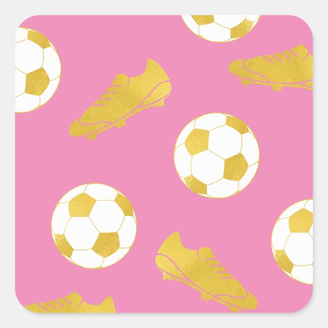Gold Elegant Classic Soccer Cleats Ball Pink Girl  Square Sticker (Front)