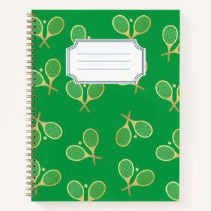 Gold Elegant Classic Tennis Racquets Ball Name  Notebook