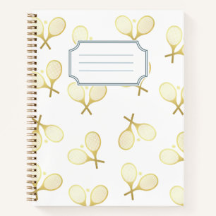 Gold Elegant Classic Tennis Racquets Ball Name    Notebook