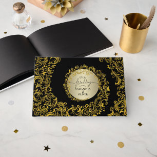 Gold Elegant Damask Wedding Guest Book