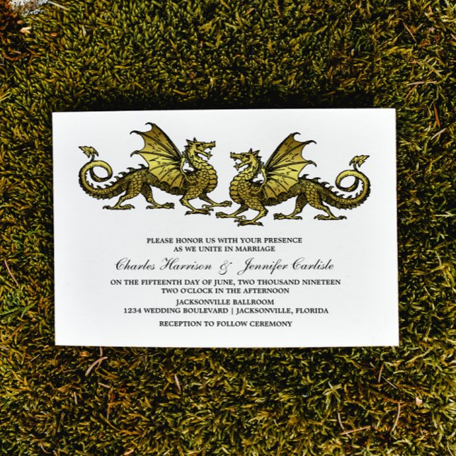 Gold Elegant Dragon Wedding Invite (Gold Elegant Dragons Wedding Invite)