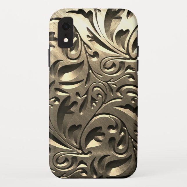 Gold elegant engraved metal look abstract Case-Mate iPhone case (Back)
