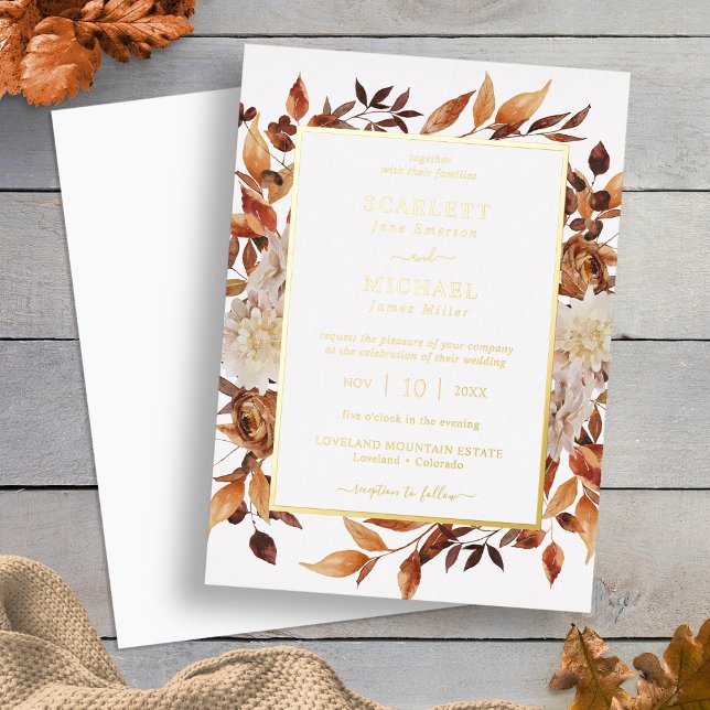 Gold Elegant Fall Wedding (Gold Elegant Fall Floral Wedding Foil Invitation by Painted Paperie
)