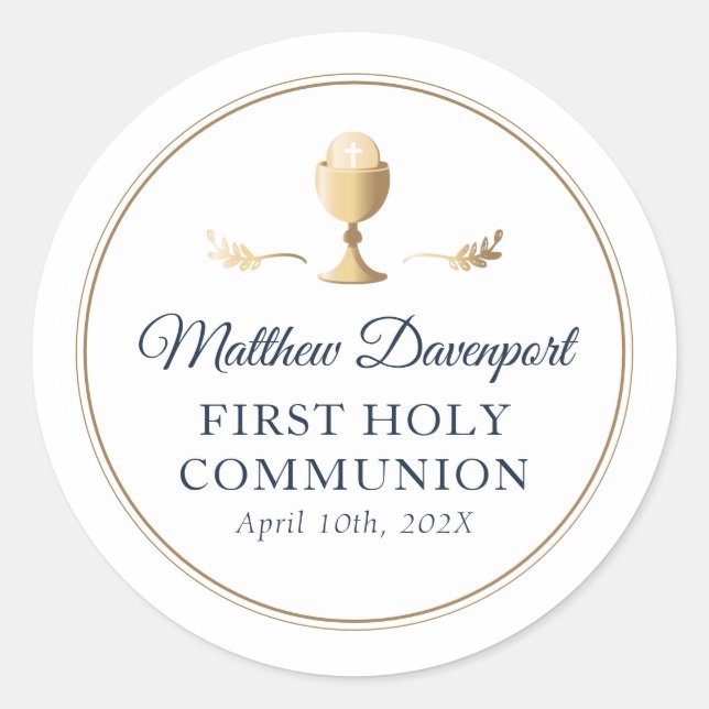 Gold Elegant First Communion Favour Sticker (Front)