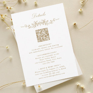 Gold Elegant Floral Border QR Code Wedding Details Enclosure Card