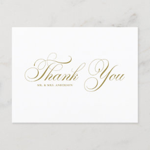 Gold Elegant Flourish Script Wedding Thank You Postcard