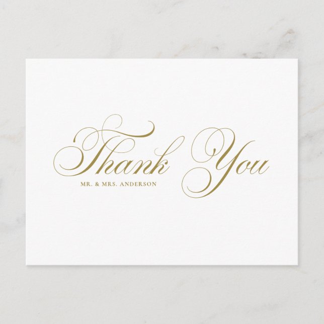 Gold Elegant Flourish Script Wedding Thank You Postcard (Front)