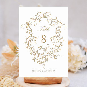 Gold Elegant French Victorian Floral Crest Table Number