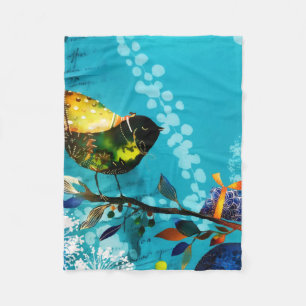 Gold Elegant Happy Songbird Wishes Watercolor Fleece Blanket