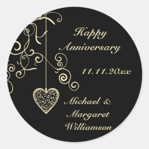 Gold Elegant Heart Wedding Anniversary Stickers