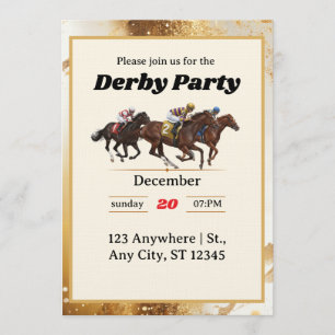 Gold Elegant Horse Racing Derby Party Invitation