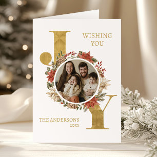 Gold Elegant Joy Photo Folded Christmas Holiday Card