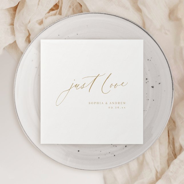 Gold Elegant just love script minimalist wedding Napkin (Gold Elegant just love script minimalist wedding Napkins)