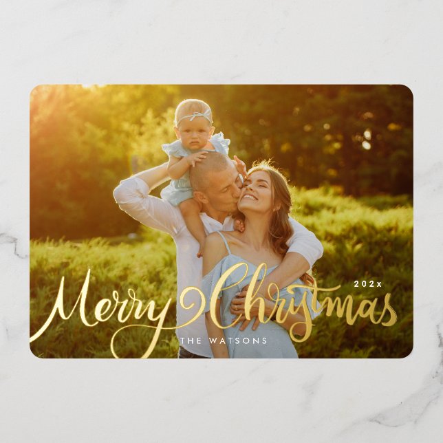 Gold Elegant Lettering Merry Christmas Photo (Front)