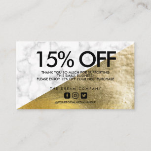 Gold Elegant Marble Discount Thank You Business Card