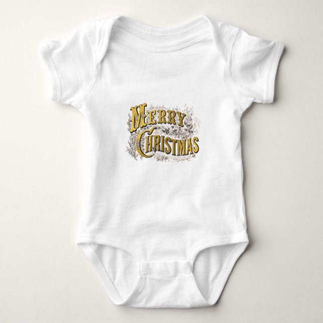 Gold Elegant Merry Christmas Rustic Vintage   Baby Bodysuit (Front)