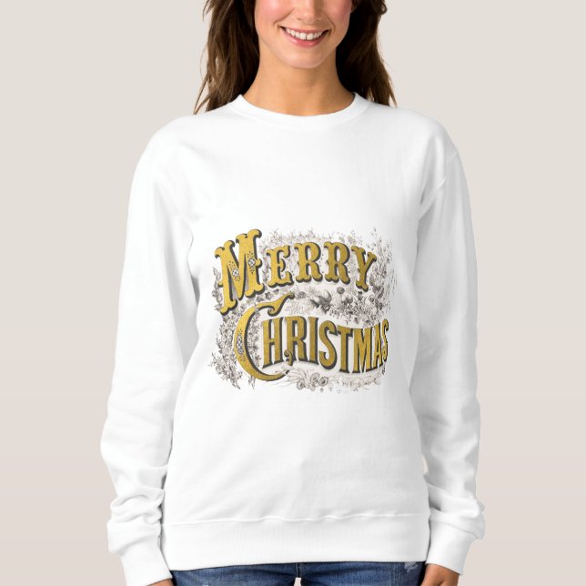 Gold Elegant Merry Christmas Rustic Vintage Sweatshirt (Front)