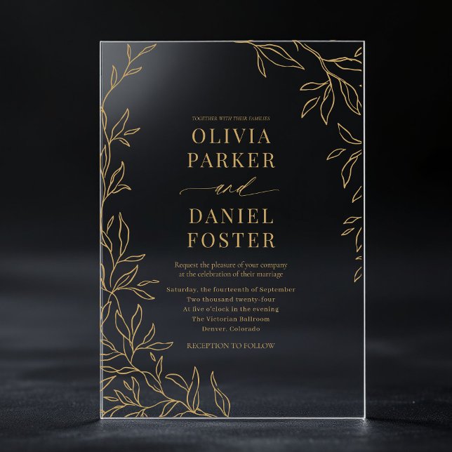 Gold Elegant Minimalist Botanical Wedding Acrylic Invitations (Creator Uploaded)