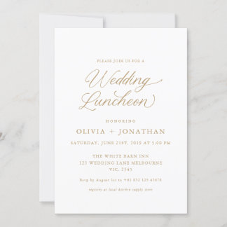 Gold Elegant Modern Calligraphy Wedding Luncheon Invitation