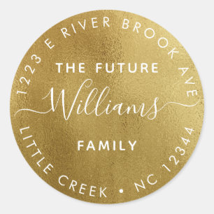 Gold Elegant Modern Future Mr and Mrs Classic Round Sticker