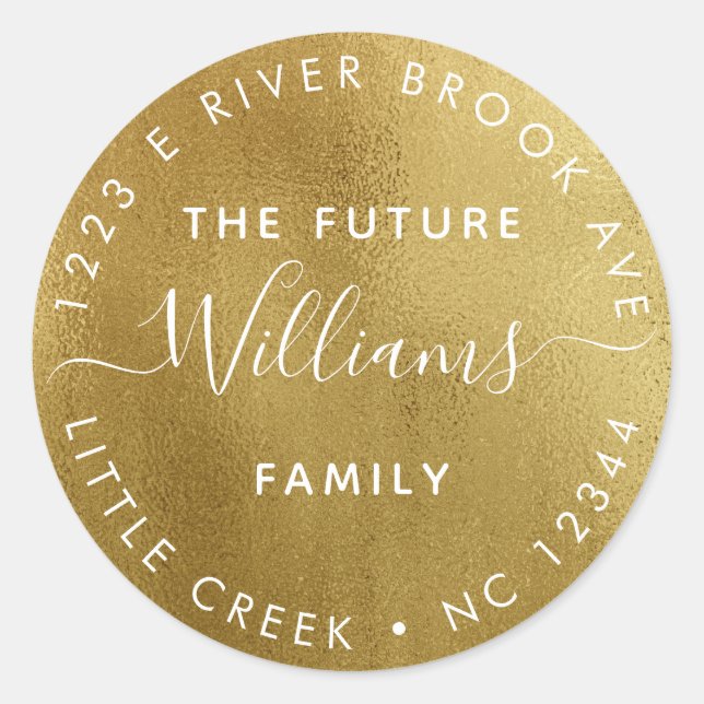 Gold | Elegant Modern Future Mr and Mrs Classic Round Sticker (Front)
