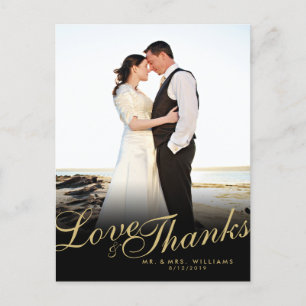 Gold Elegant Modern Love Thanks White Postcard