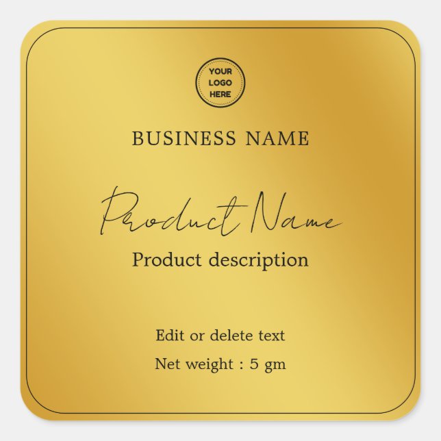 Gold Elegant Modern Minimalis Square Product Label (Front)